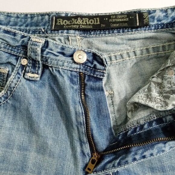 ROCK & ROLL Cowboy Jeans Mens Tuf Cooper Competition Distressed Whiskers 30x36 - Picture 4 of 16